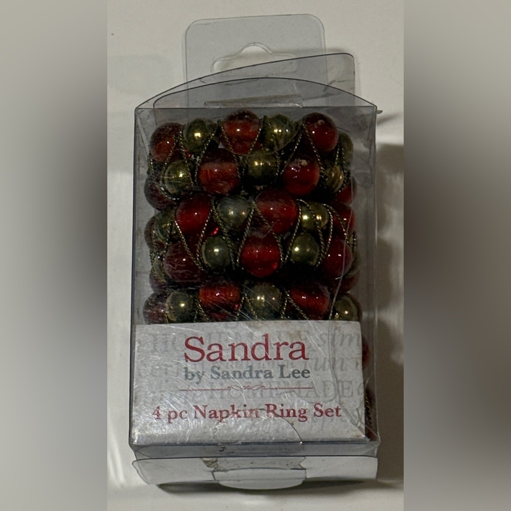 Red and Gold Napkin Ring Set, 4 Piece